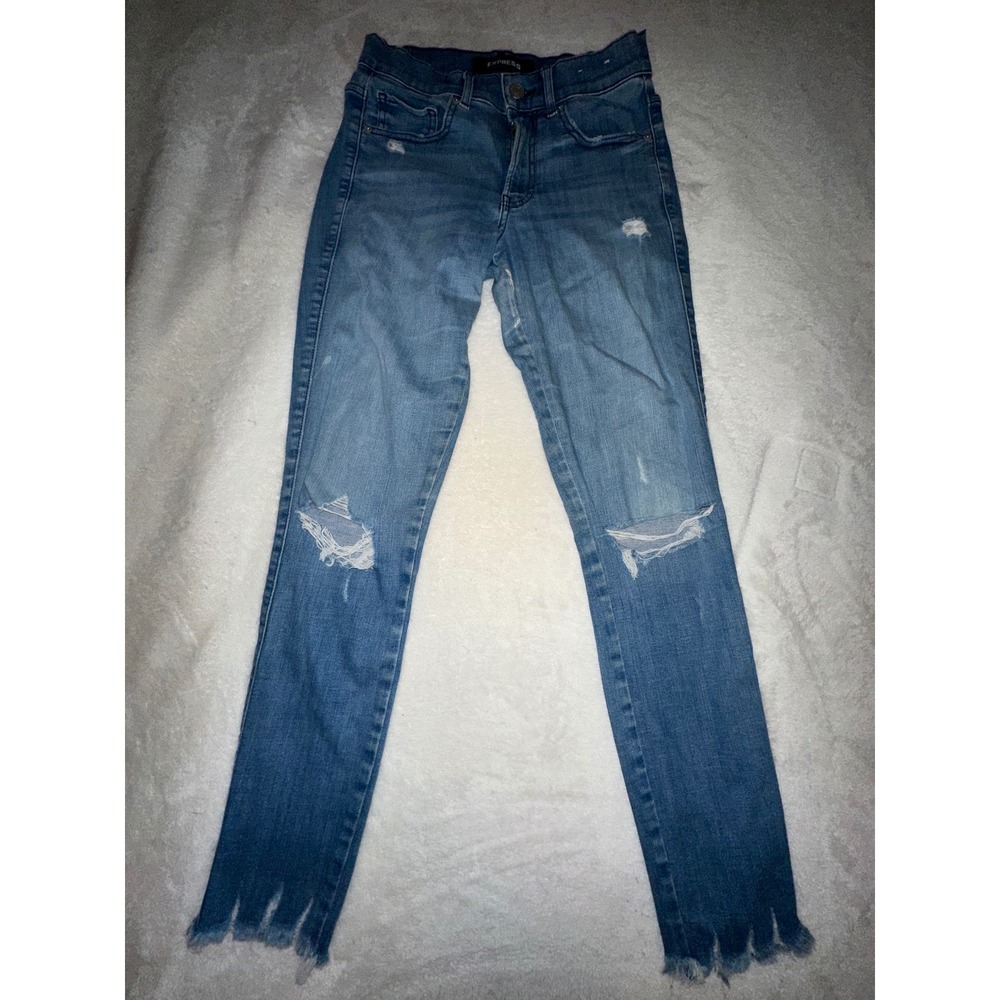 Express Hyper Stretch Ankle Legging High Rise Distressed Ripped Jeans